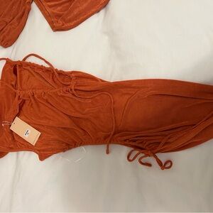 Rust Orange Ruched Dress